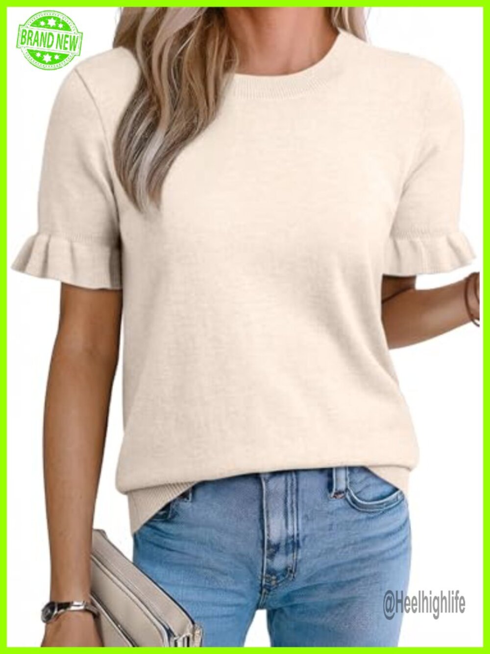 Wool Blend Short Sleeve Sweater Knit Top